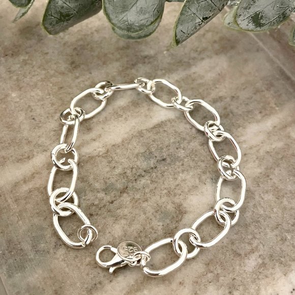 925 Sterling Silver Chain Link Bracelet Silver large link bracelet - Picture 3 of 3